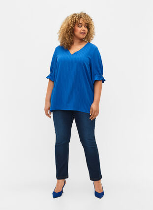 Gestreepte blouse met 1/2 mouwen, Victoria blue, Model image number 2