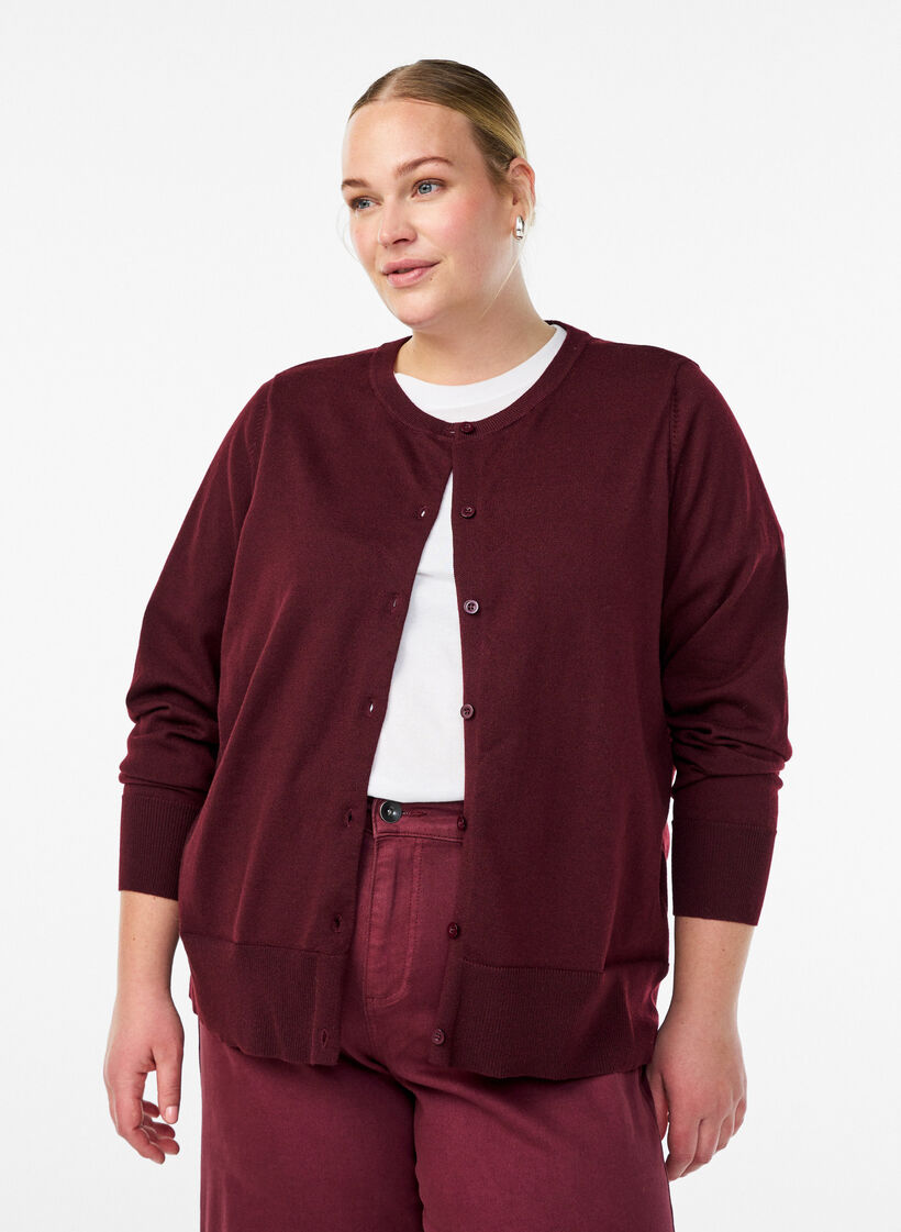 Fijngebreide vest met ronde hals, Rood, Model image number 0
