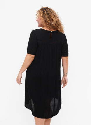 Viscose jurk met kanten randje, Black, Model image number 1