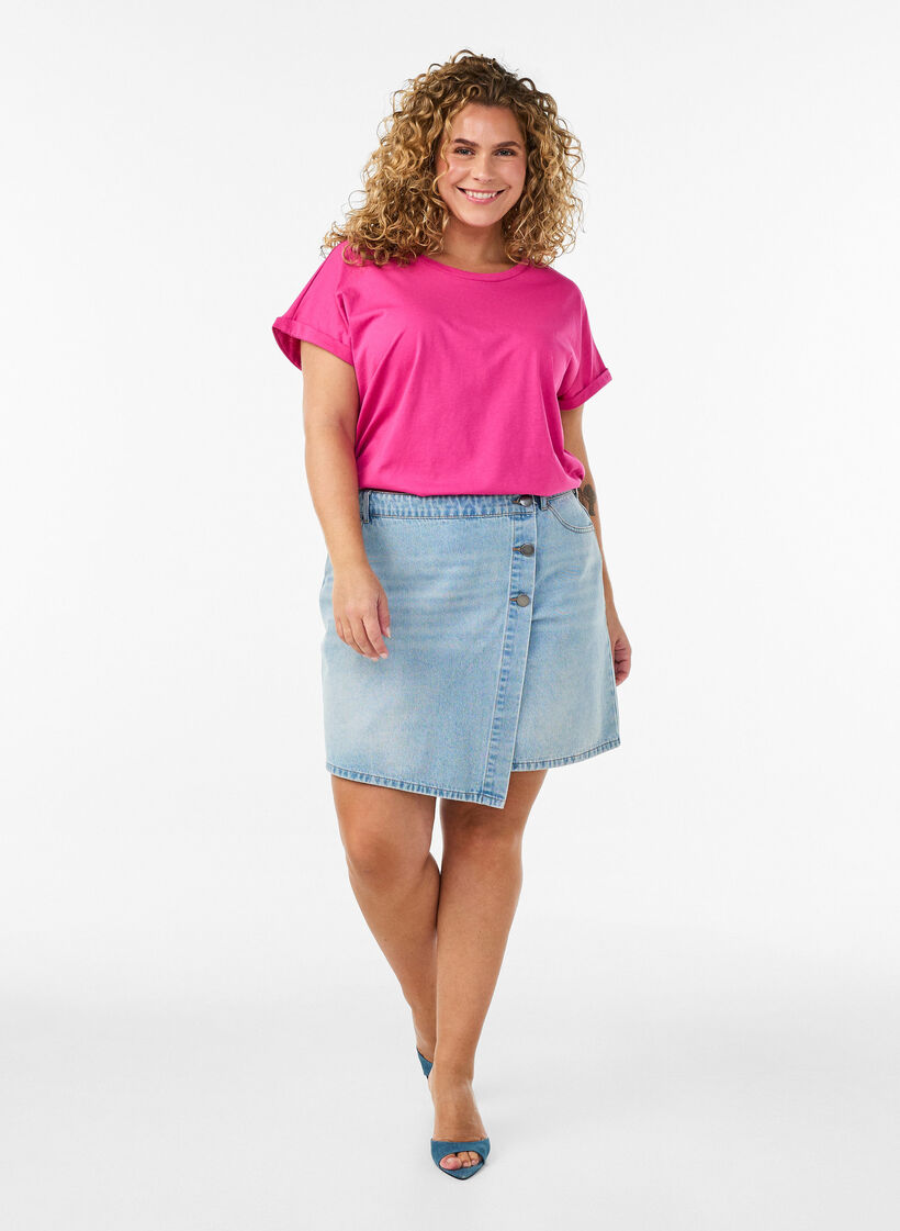 T-shirt met korte mouwen van katoenmix, Roze, Model image number 1
