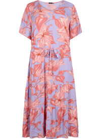 Midi-jurk van viscose met korte mouwen en bloemenprint