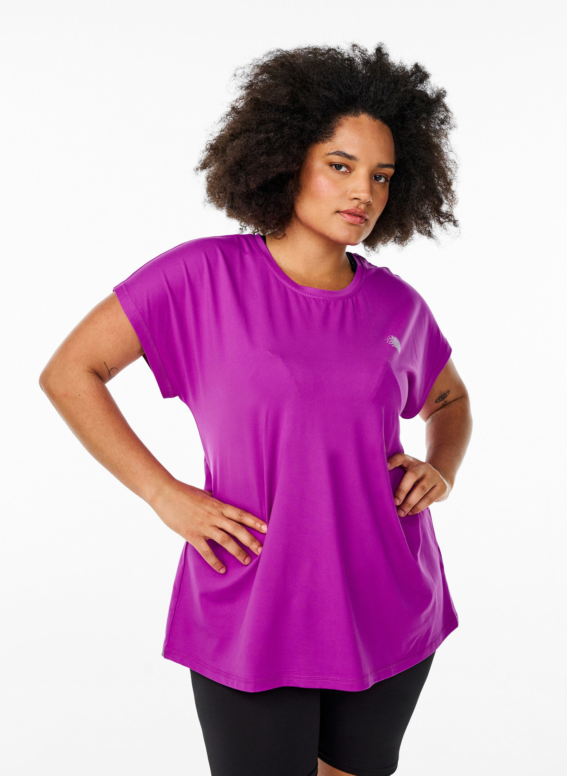Zizzi T-shirt de sport couleur unie, Violet, Model image number 0