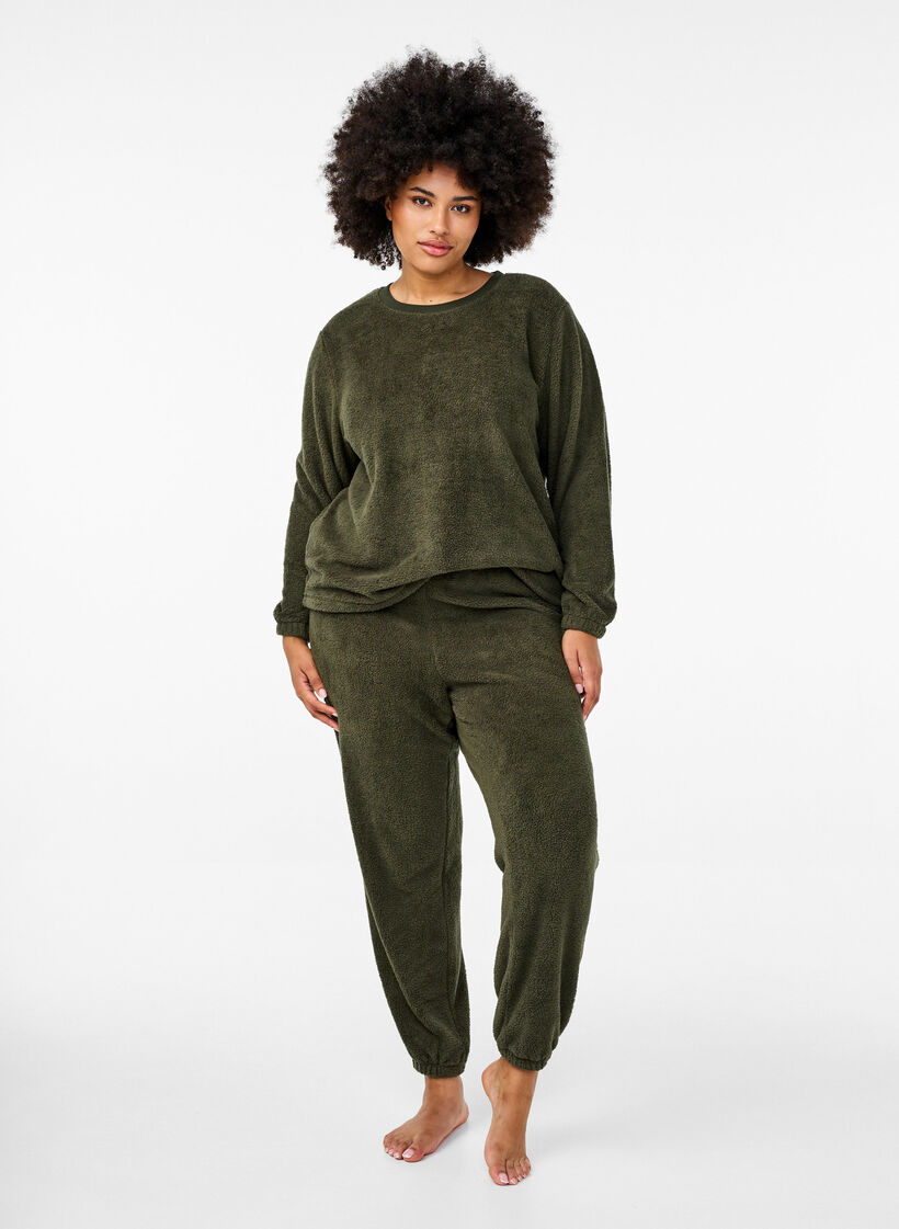 Pantalon en peluche souple avec taille élastiquée, Forest Night, Model image number 0