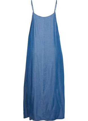 Robe longue en denim à fines bretelles, Dark blue denim, Packshot image number 1