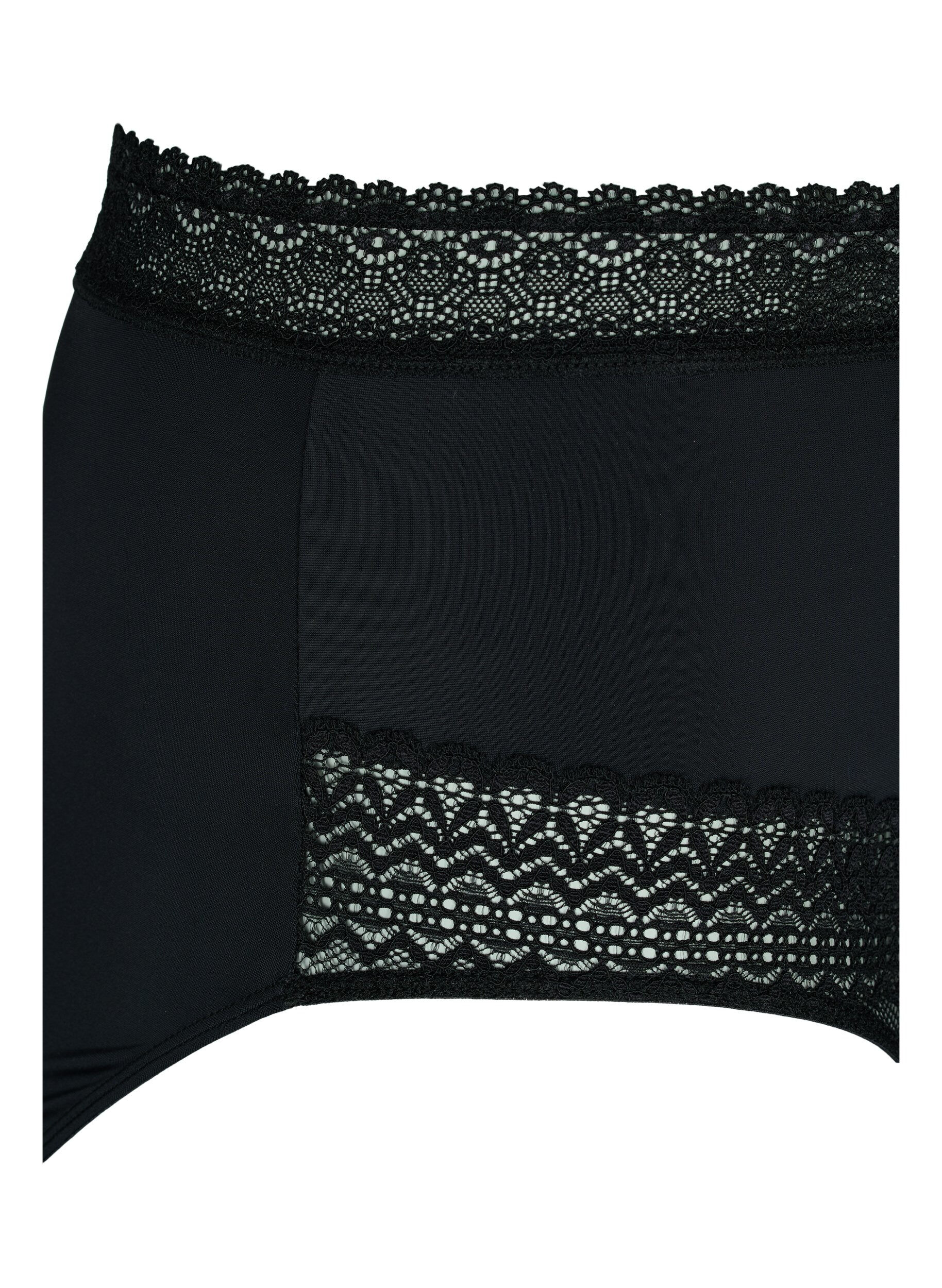 Zizzi Culotte taille haute &agrave; d&eacute;tails en dentelle, Black, Packshot image number 3