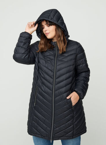 Lange lichte gewatteerde jas , Black, Model image number 0