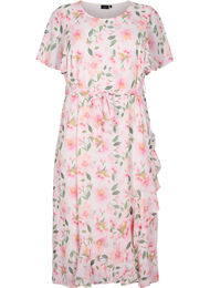 	 Midi-jurk met korte mouwen en bloemenprint, White w. Pink Flower, Packshot