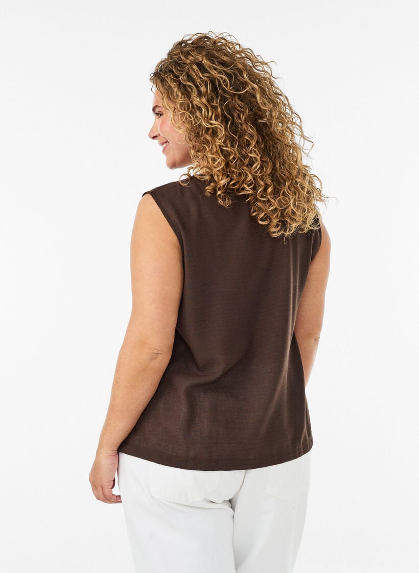 Gilet sans manches avec col en V et boutons, Marron, Model image number 2
