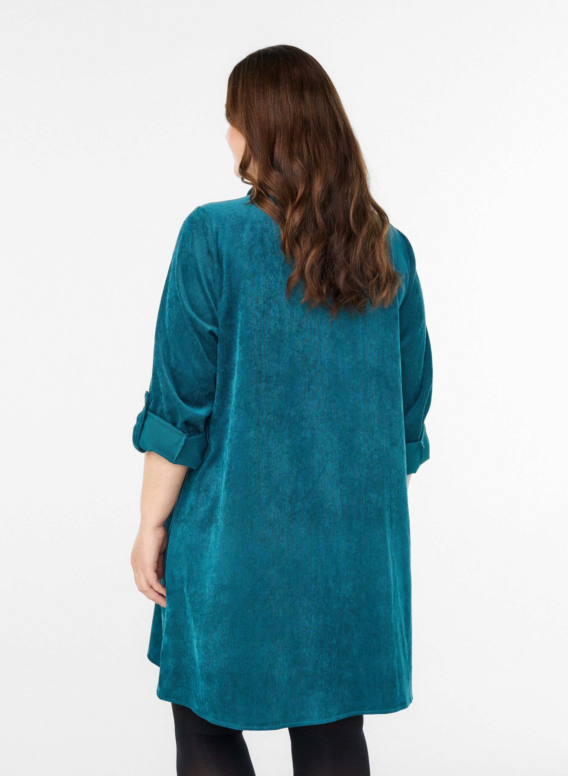 ZizziCorderoy jurk met rits en 3/4-mouwen, Groen, Model image number 2