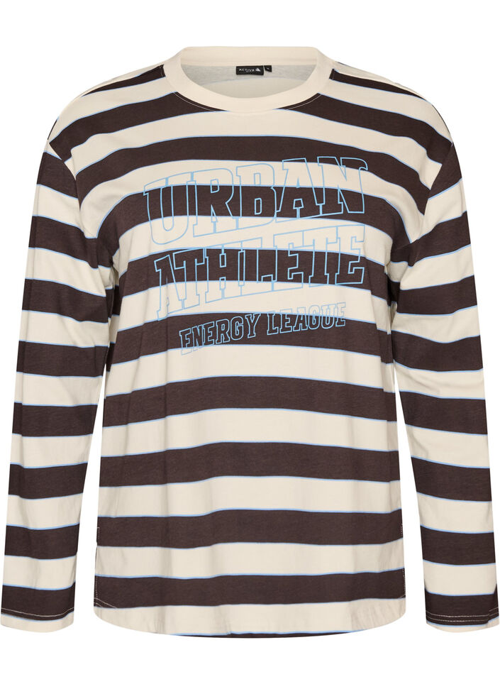 Blouse en jersey &agrave; rayures avec un imprim&eacute; texte sportif, Marron, Packshot image number 0