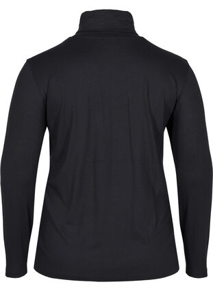 Blouse en coton à manches longues avec col roulé, Solid Black, Packshot image number 1
