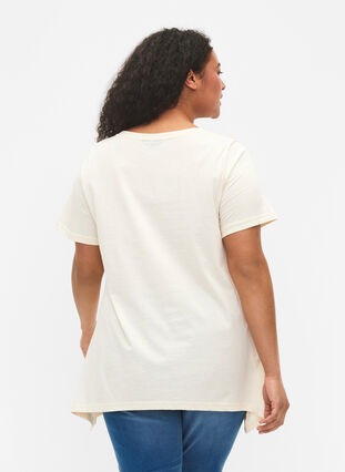 T-shirt en coton avec imprimé de texte, Buttercream HAPPY, Model image number 1