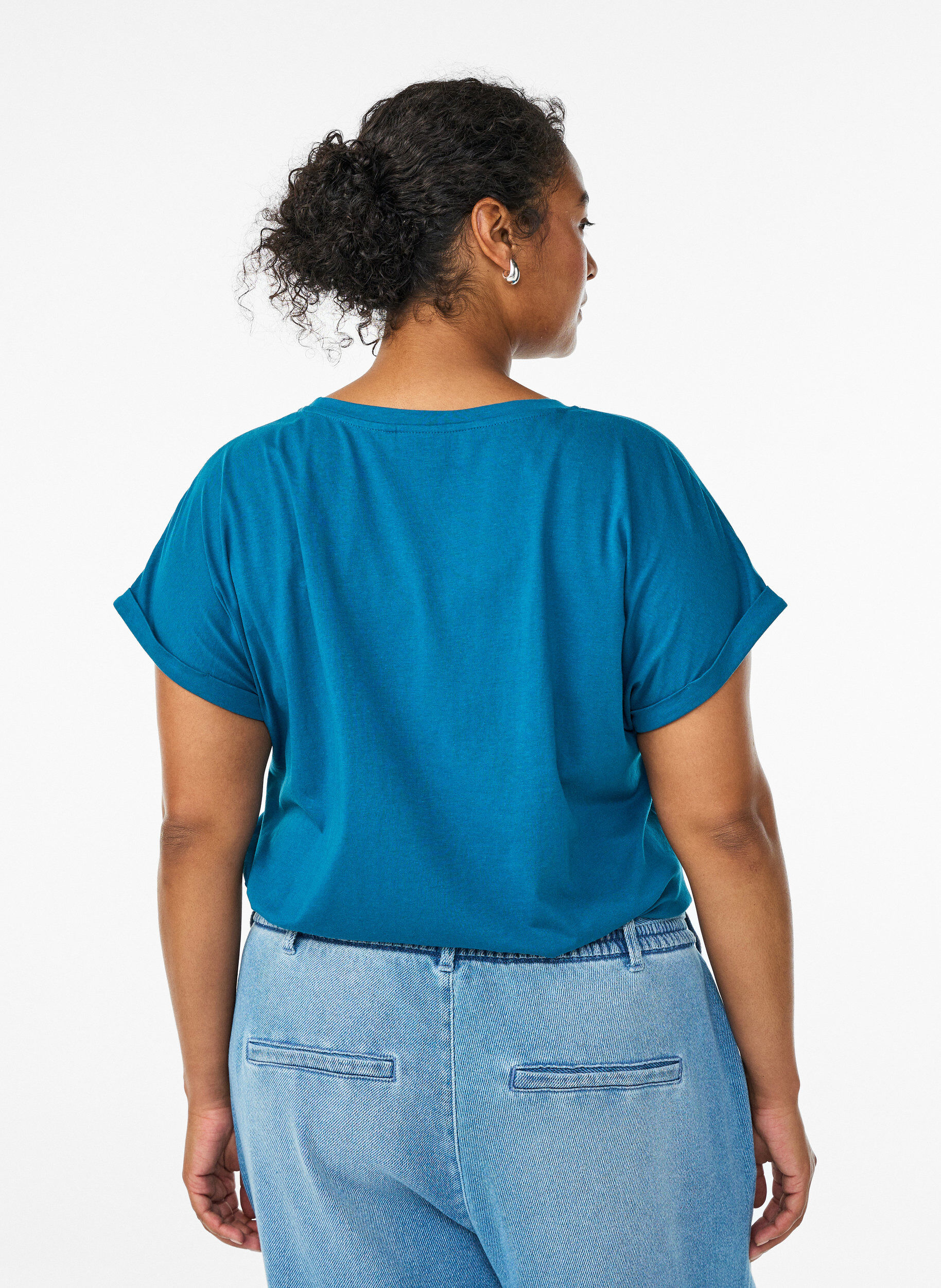 ZizziT-shirt met korte mouwen van katoenmix, Blauw, Model image number 2