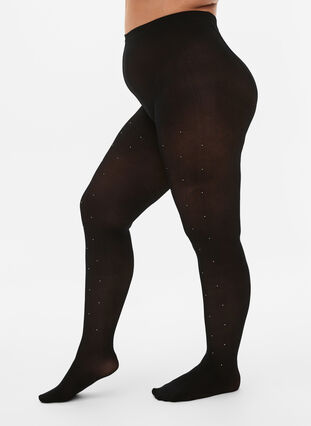 Panty van 40 denier met strass steentjes, Black, Model image number 0