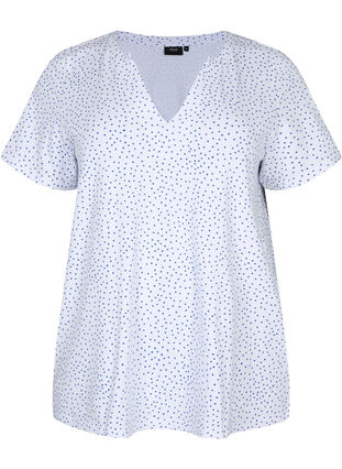 T-shirt en coton avec des points et un col en V, B.White/S.T.W Dot, Packshot image number 0