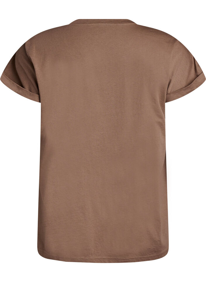 T-shirt met korte mouwen van katoenmix, Bruin, Packshot image number 1