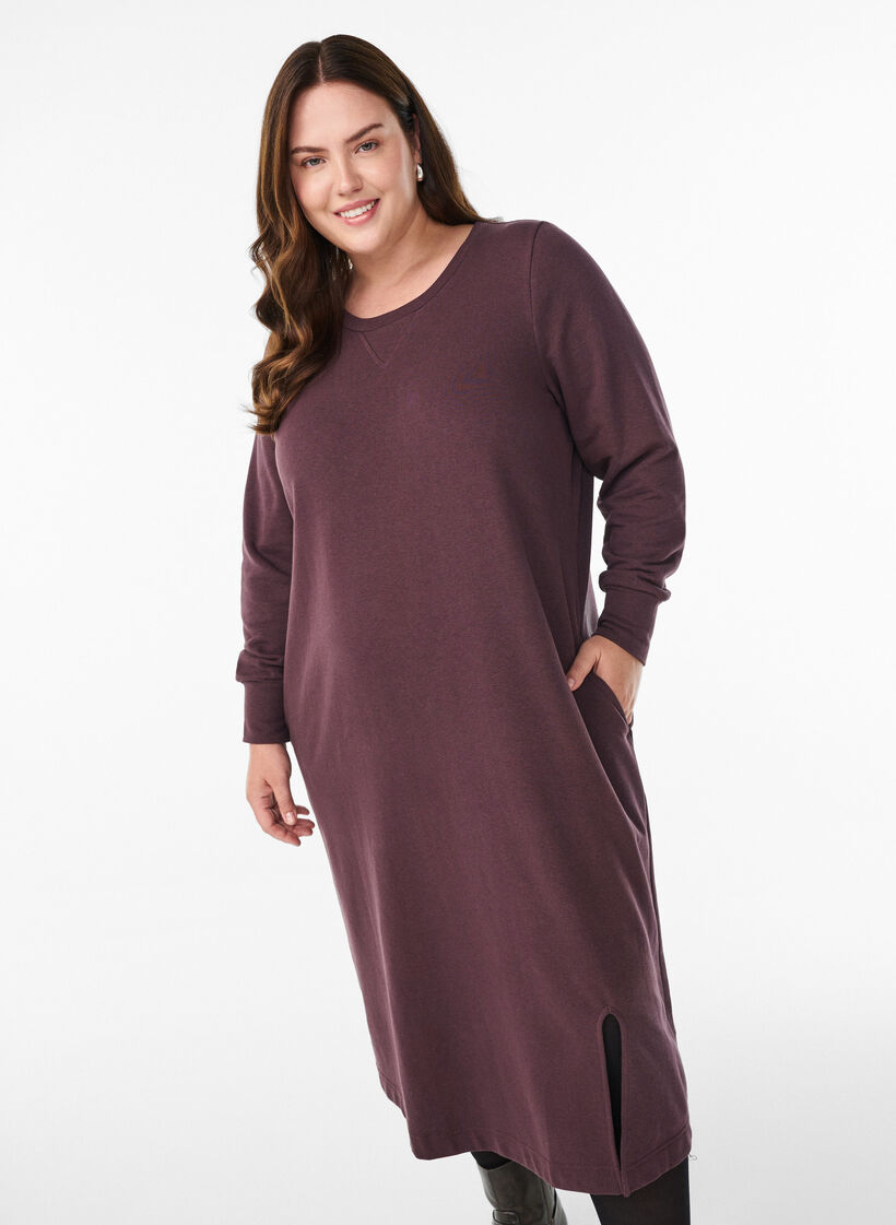 Robe sweat en coton avec des poches, Bordeaux foncé, Model image number 2