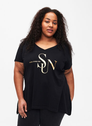 T-shirt en coton à manches courtes, Black W. Sun, Model image number 0
