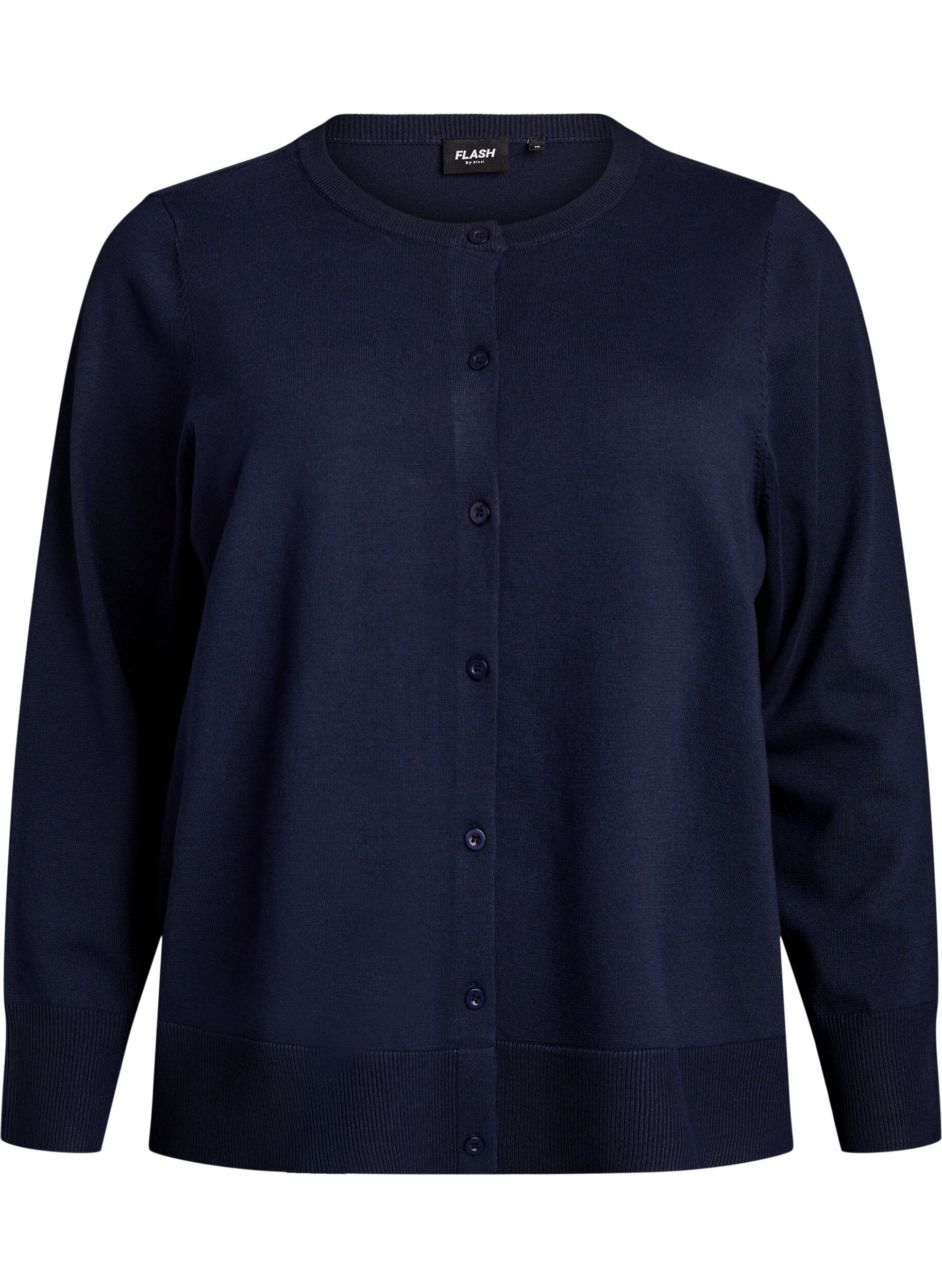 Zizzi Cardigan en maille fine avec col rond, Bleu, Packshot image number 0