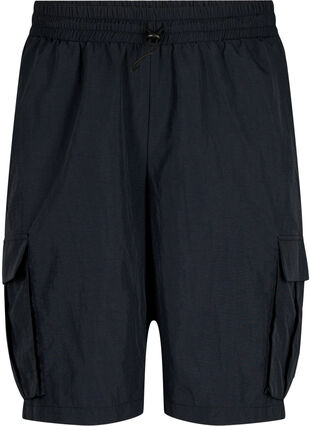  Korte broek met hoge taille en cargozakken, Black, Packshot image number 0