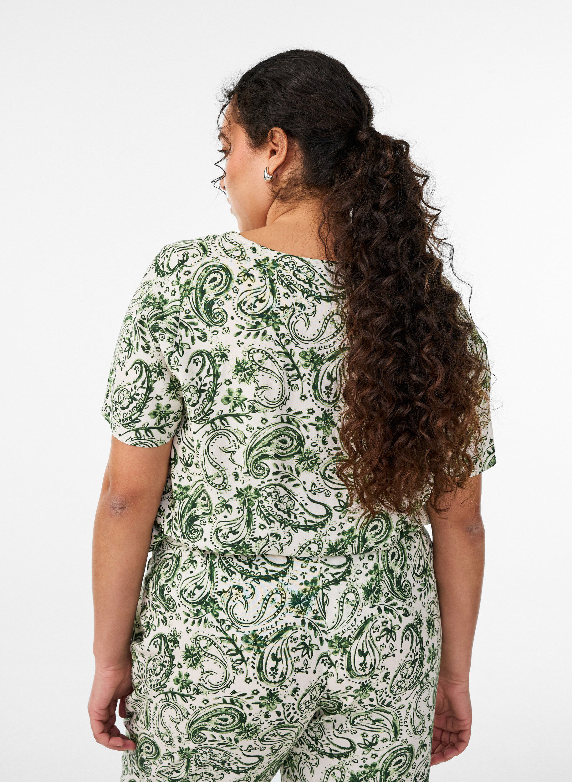ZizziViscose blouse met korte mouwen en print, Groen, Model image number 2