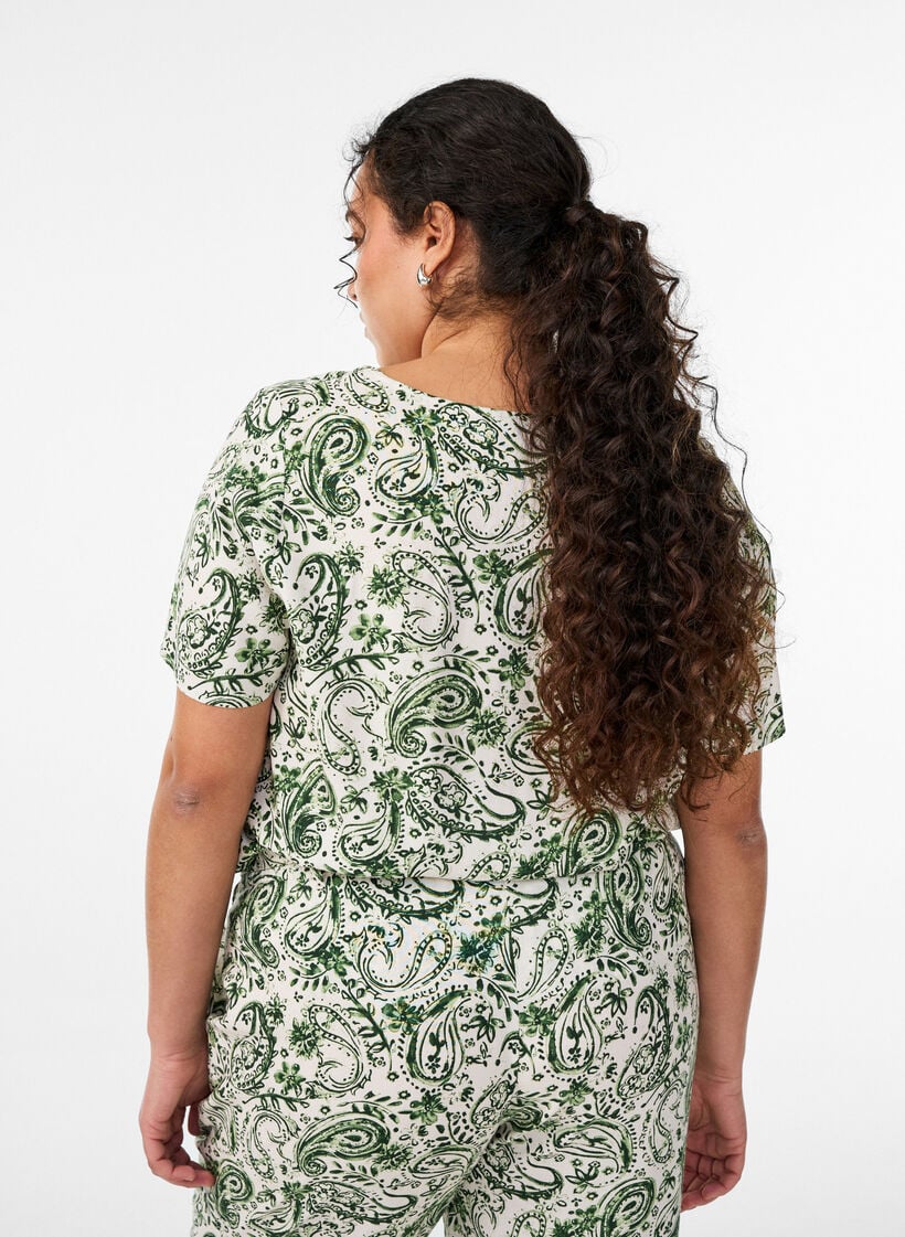 Viscose blouse met korte mouwen en print, Groen, Model image number 2