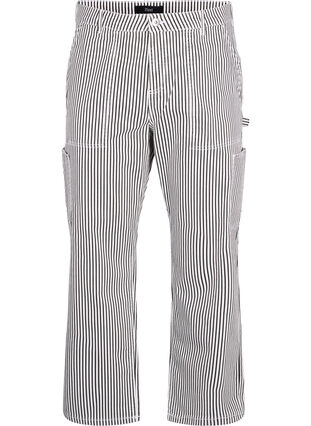 Jean cargo à rayures avec une coupe droite, Black White Stripe, Packshot image number 0
