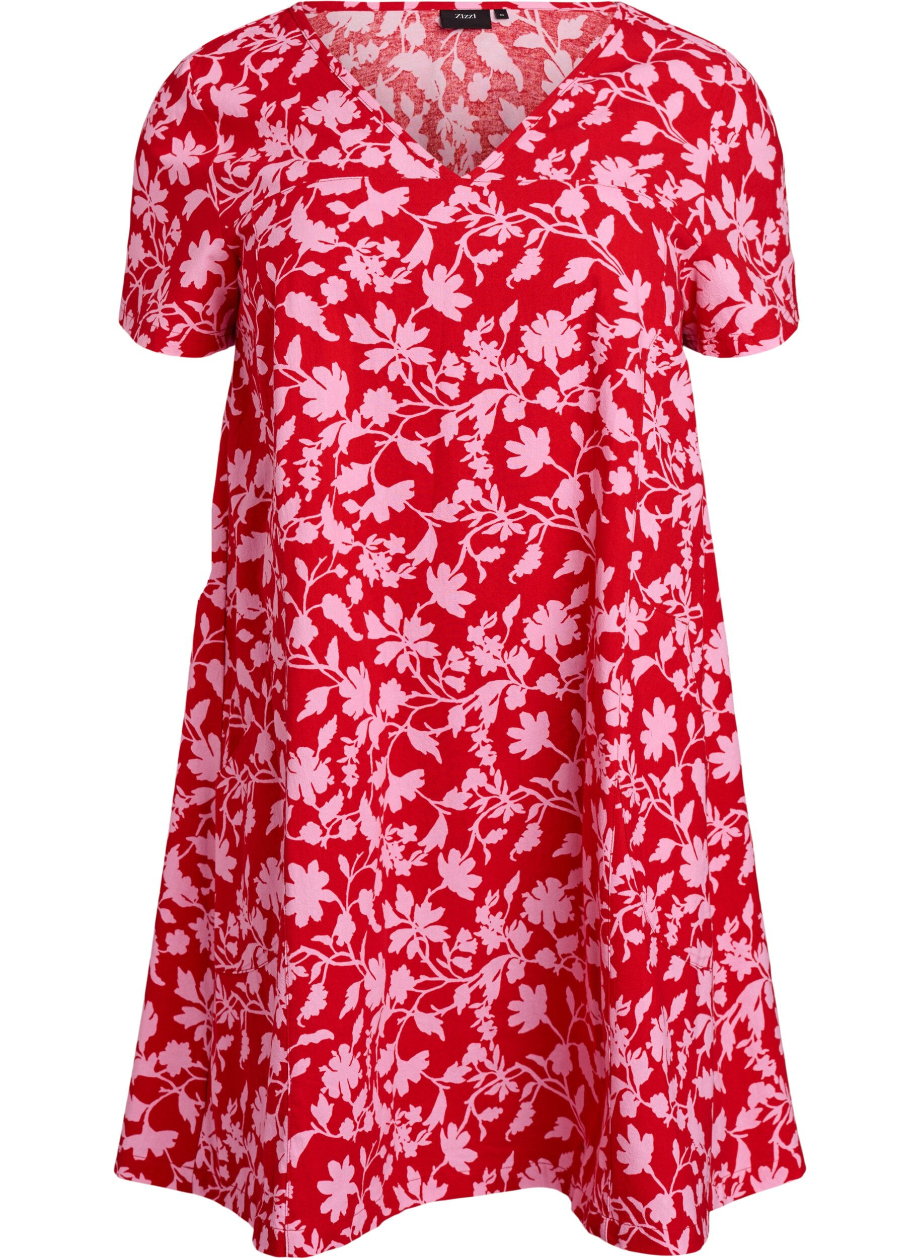 Zizzi Robe courte &eacute;vas&eacute;e &agrave; imprim&eacute; floral, Rouge, Packshot image number 0