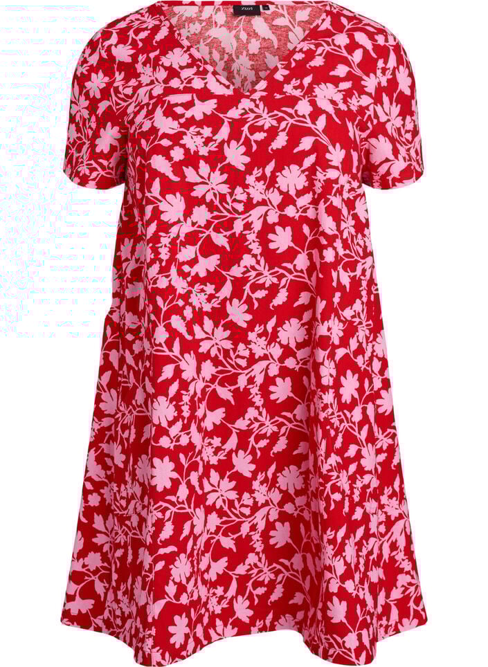 Robe courte &eacute;vas&eacute;e &agrave; imprim&eacute; floral, Rouge, Packshot image number 0