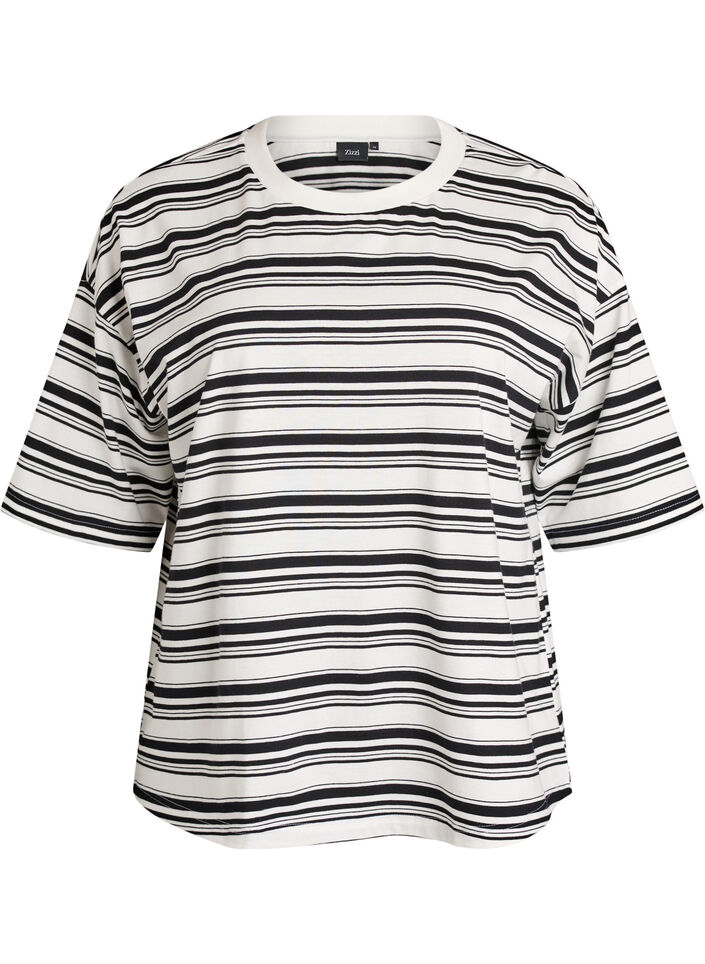 T-shirt boxy &agrave; rayures, Noir, Packshot image number 0