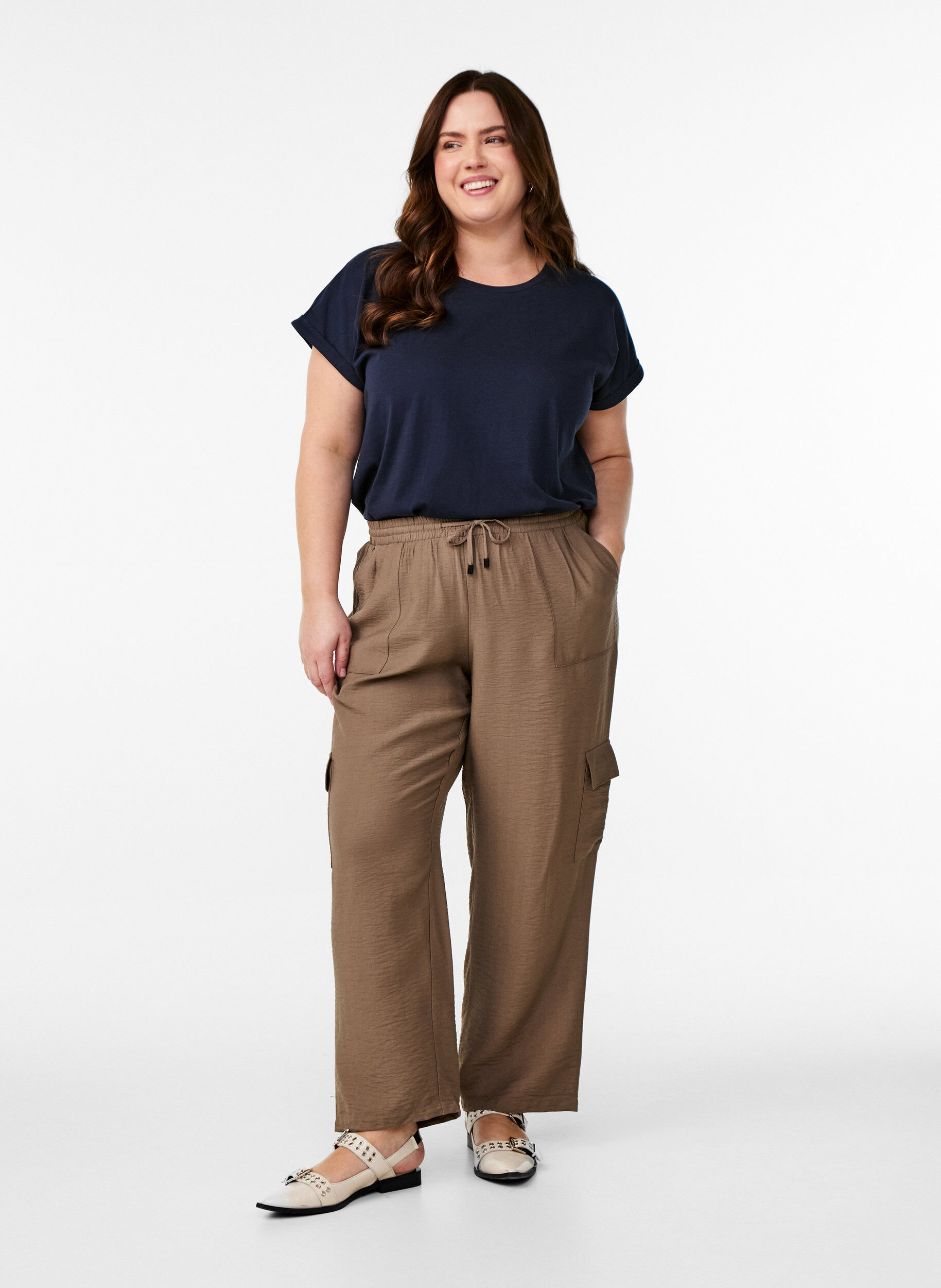 Zizzi T-shirt &agrave; manches courtes en coton m&eacute;lang&eacute;, Bleu, Model image number 1