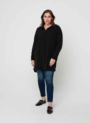 Lange transparante blouse, Black, Model image number 2