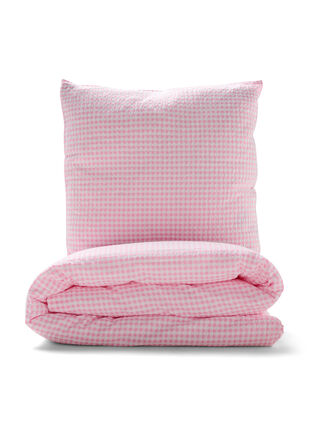 Parure de lit en coton à carreaux, Rose/White Check, Packshot image number 0