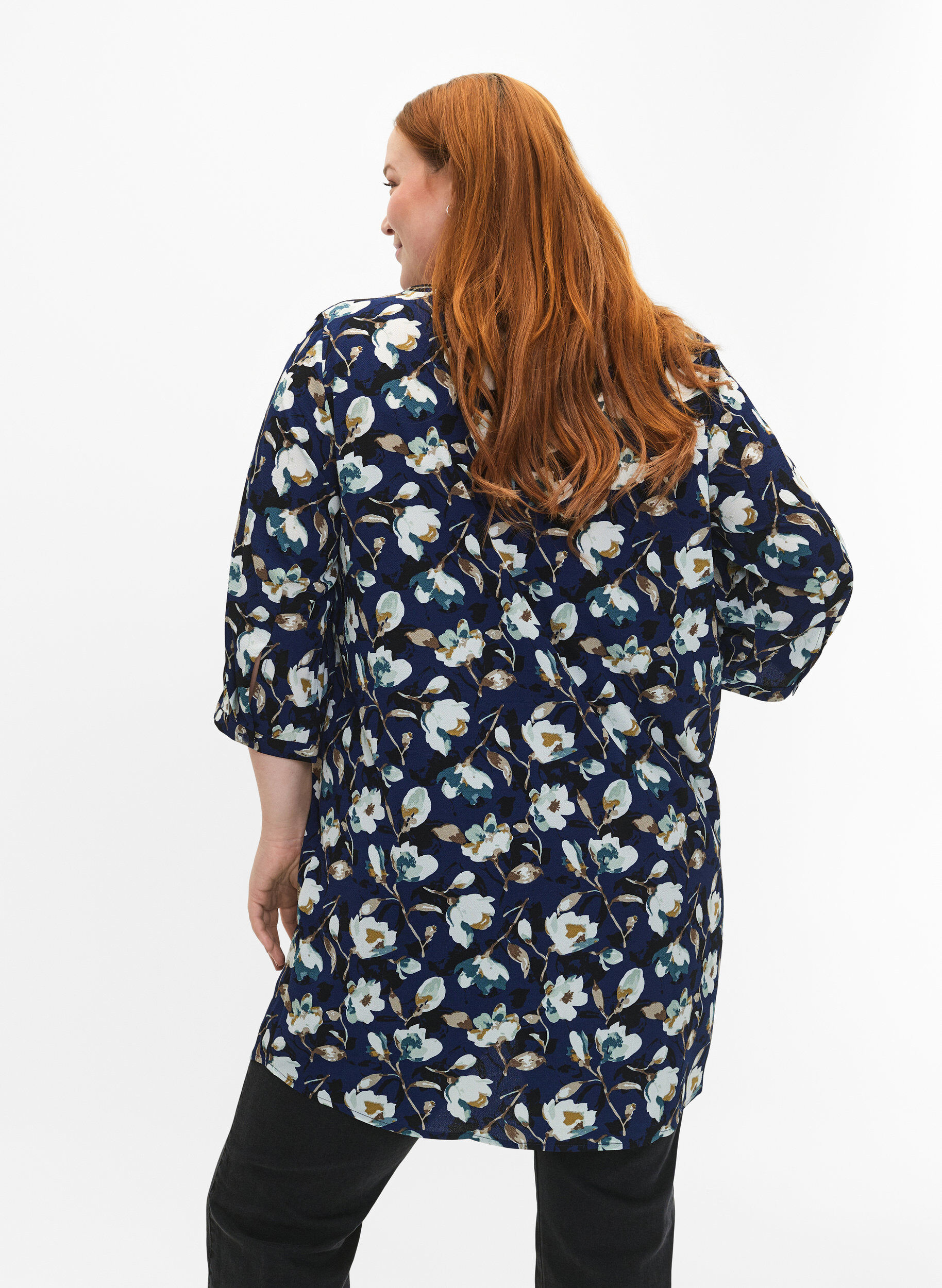 ZizziGebloemde tuniek met 3/4 mouwen, P. Blue Flower AOP, Model image number 1