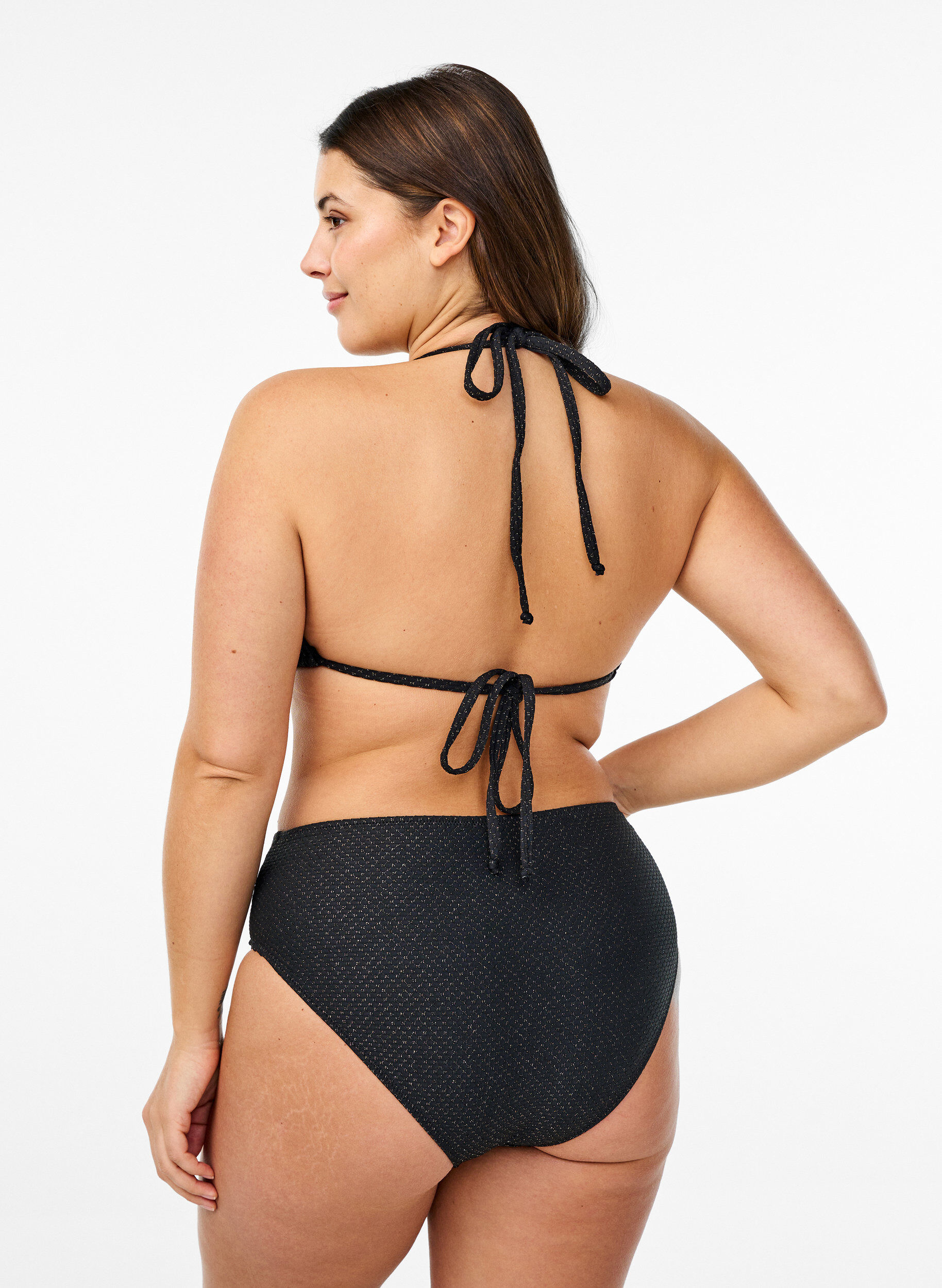 Zizzi Haut de bikini triangle avec paillettes, Noir, Model image number 1