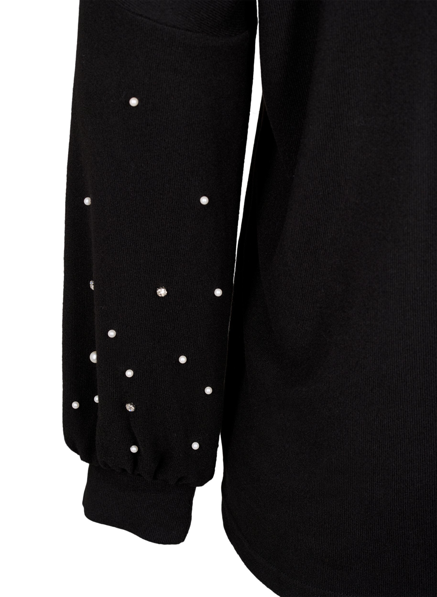 ZizziSolide gekleurde blouse met parels, Black, Packshot image number 3