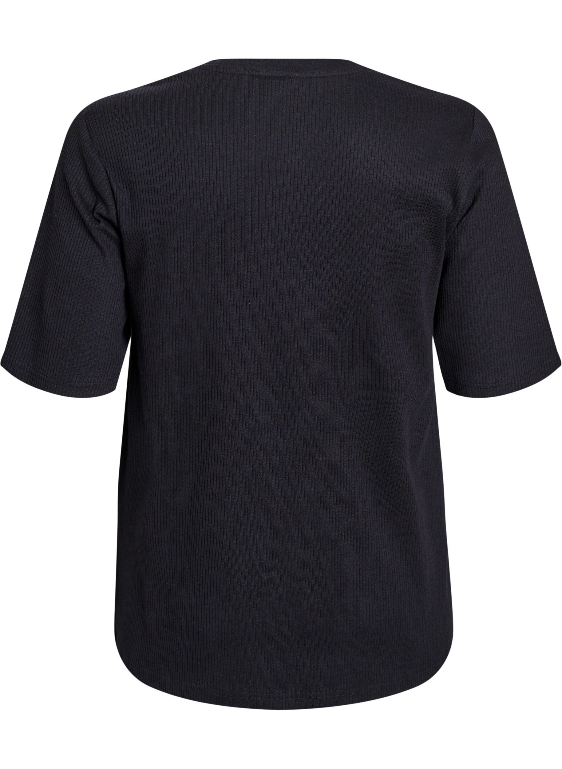 ZizziGeribde jersey blouse met korte mouwen, Zwart, Packshot image number 1