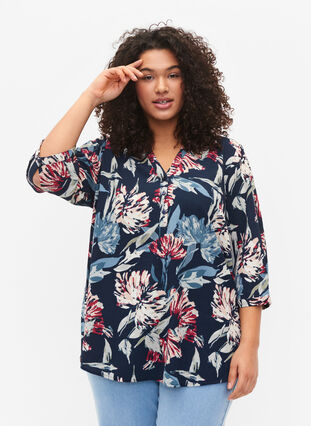 Blouse à manches 3/4, Navy Flower, Model image number 0