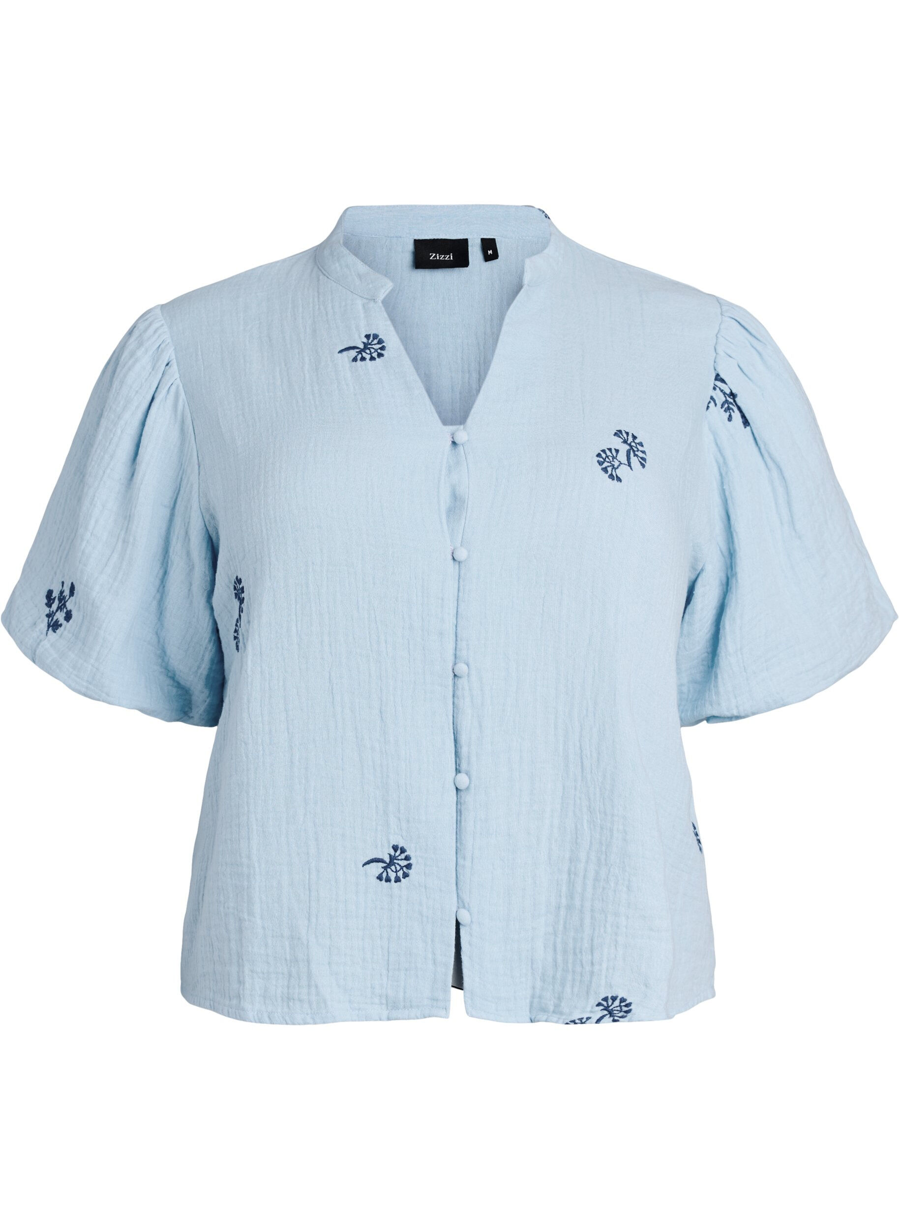 Zizzi Blouse en mousseline de coton avec manches ballon et d&eacute;tails brod&eacute;s, Bleu Clair, Packshot image number 0