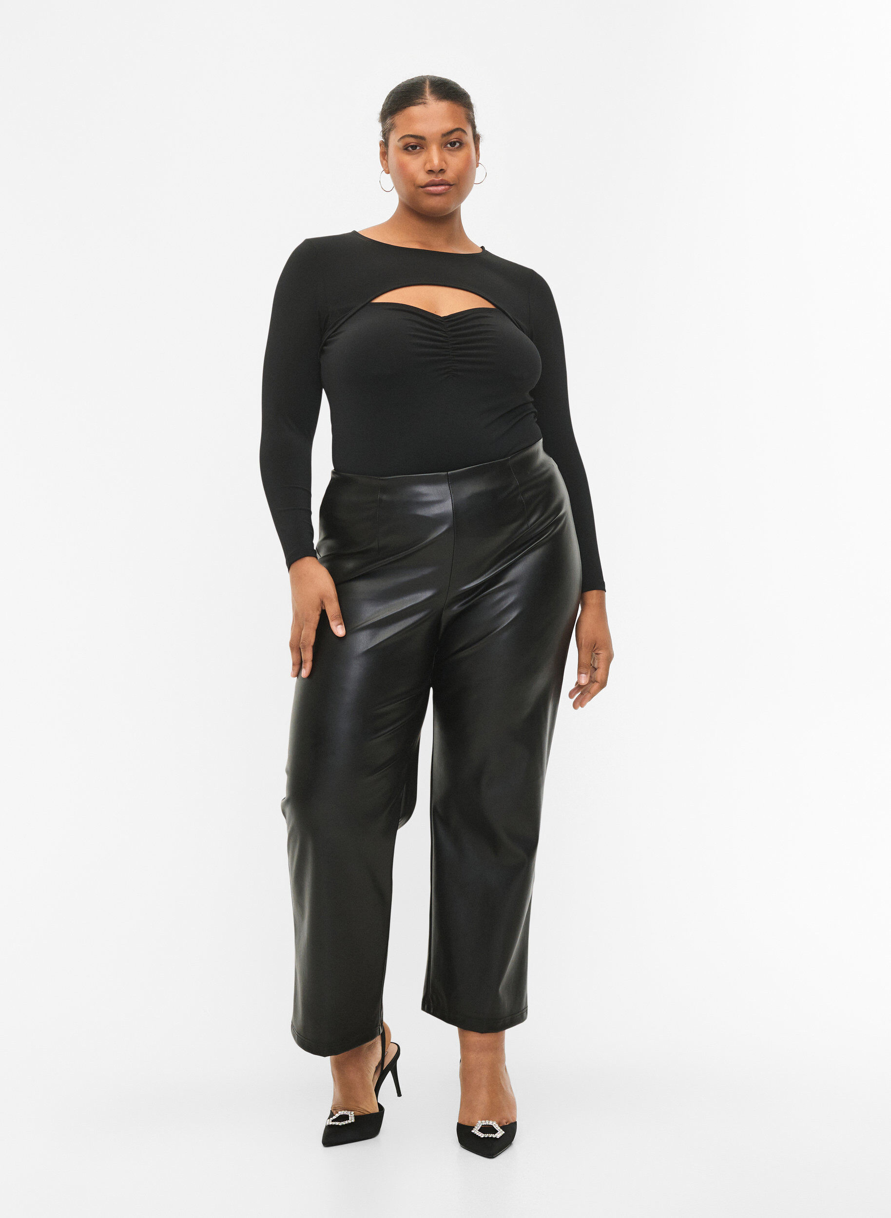 ZizziGesneden blouse met lange mouw, Black, Model image number 3