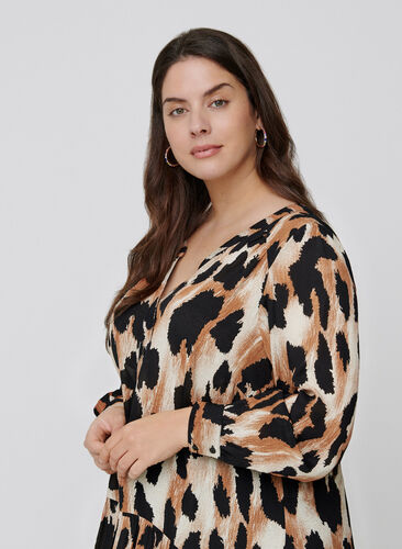 Robe longue imprimé léopard, Black AOP, Model image number 1