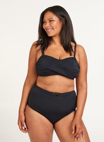 Bas de bikini taille haute avec boucle, Black, Model image number 0