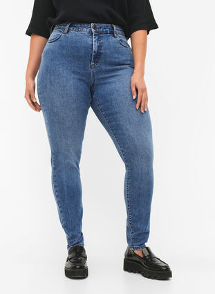 Amy jeans met een hoge taille en super slanke pasvorm, Blue denim, Model image number 2