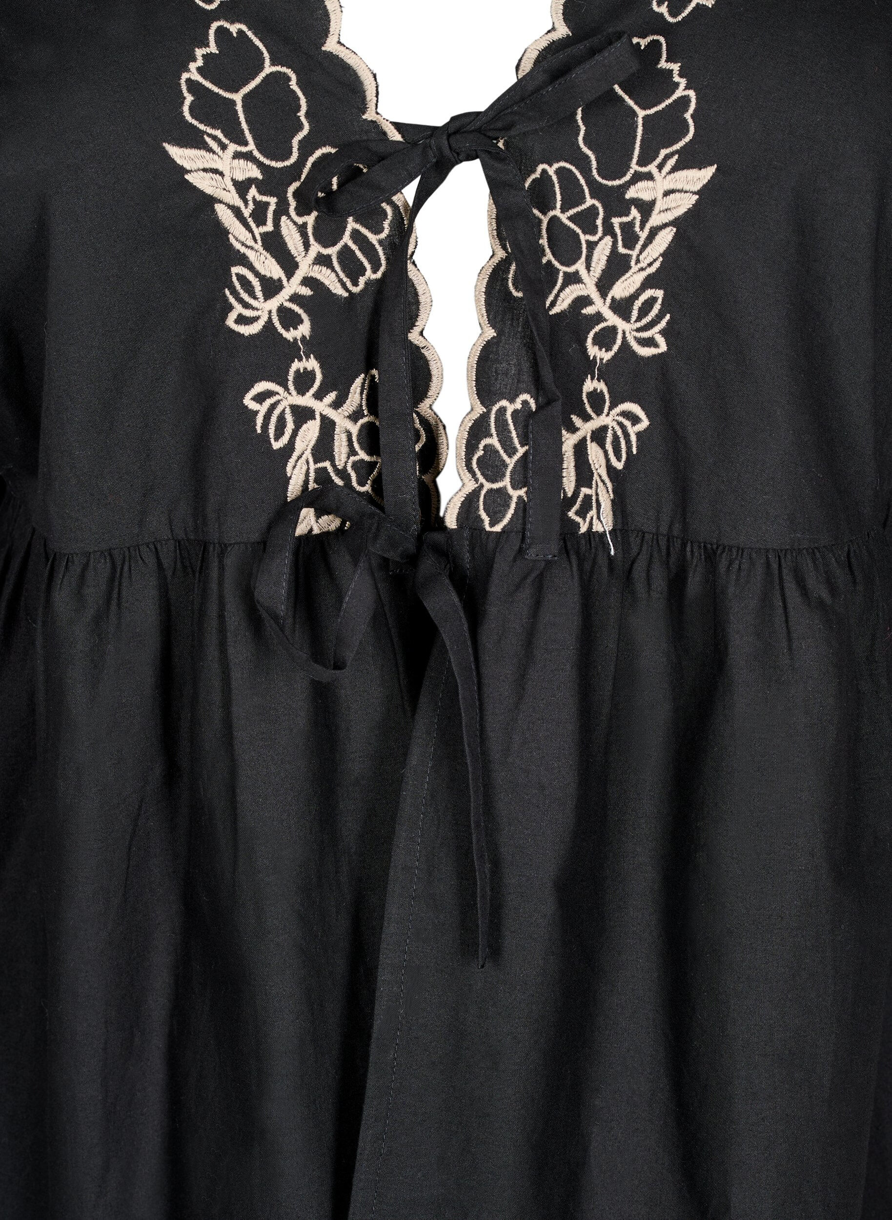 ZizziBlouse met open voorkant en geborduurde details, Zwart, Packshot image number 2