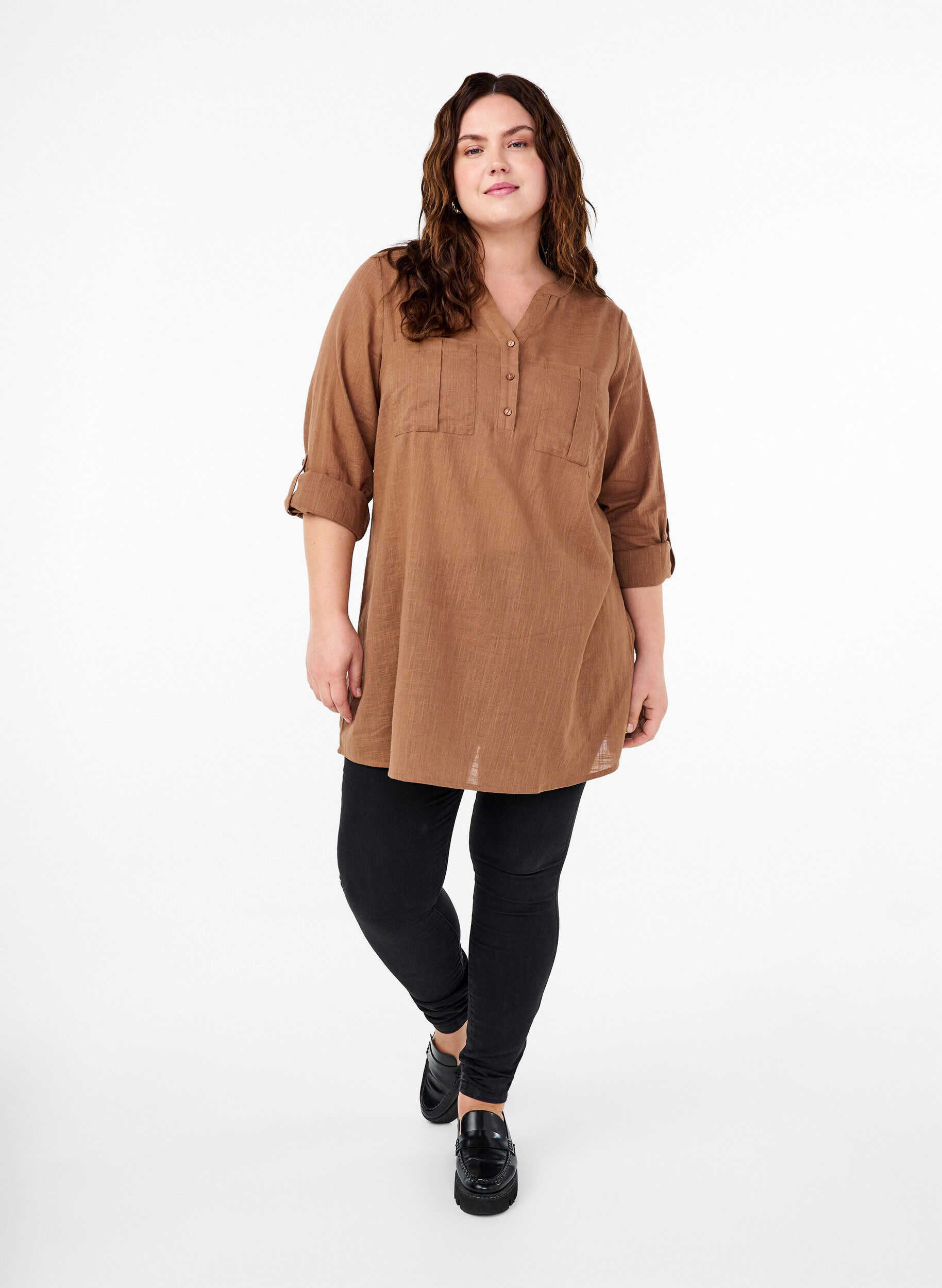 ZizziKatoenen tuniek met 3/4 mouwen, Coca Mocha, Model image number 2