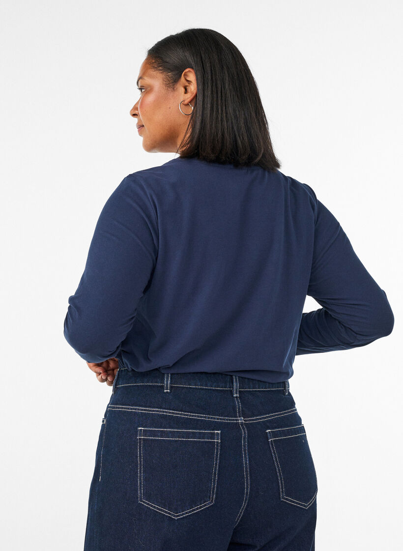 Blouse basique en jersey &agrave; manches longues, Bleu, Model image number 2
