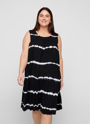 Viscose midi-jurk met print, Black Batik, Model image number 0