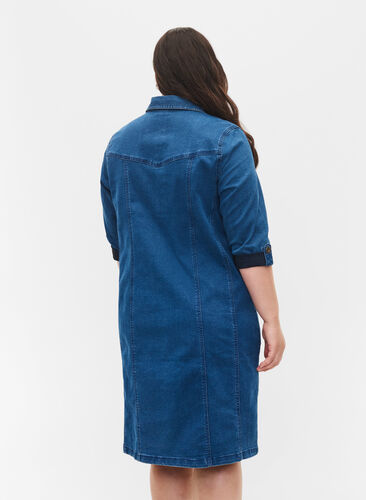 Robe chemise denim à manches 3/4, Blue denim, Model image number 1
