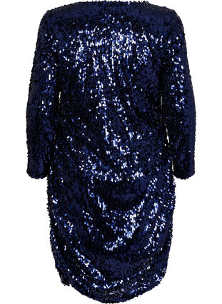 Robe avec paillettes et col en V, Evening Blue, Packshot image number 1