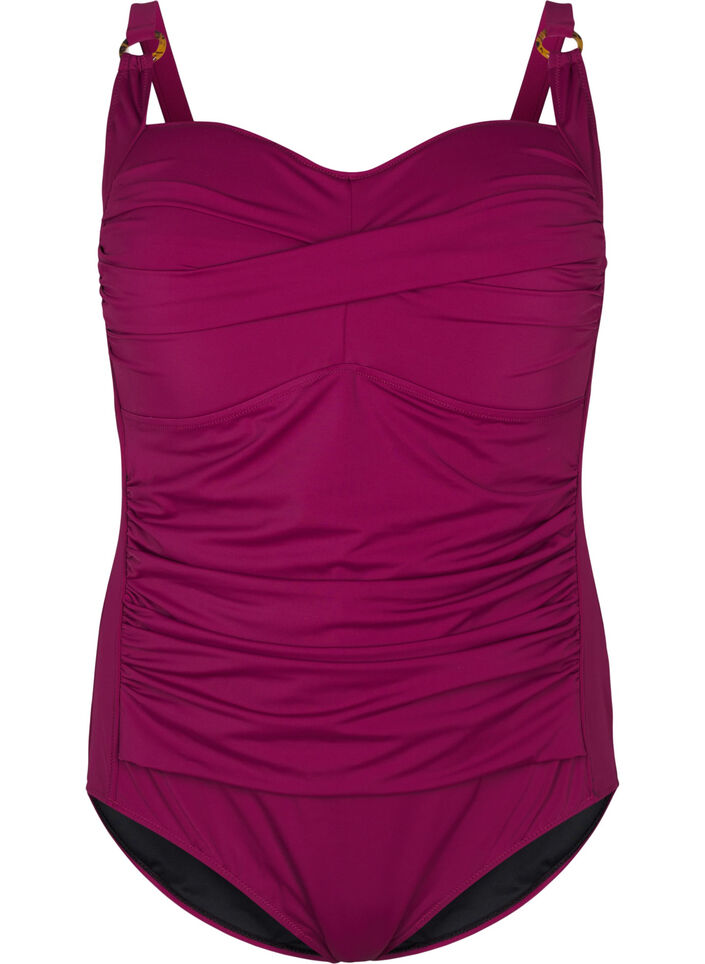 Gewatteerd badpak met draperie, Rood, Packshot image number 0